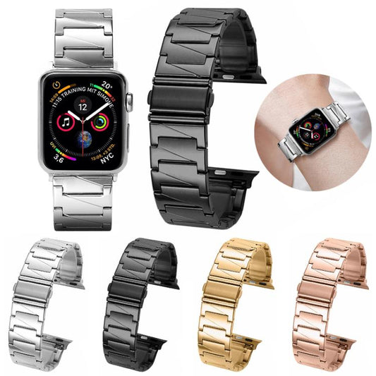 For Apple Watch 42 / 44 / 45 / 46 / 49mm xDfind Stepped Stainless Steel Watch Band(Gold) - Watch Bands by xDfind | Online Shopping UK | buy2fix
