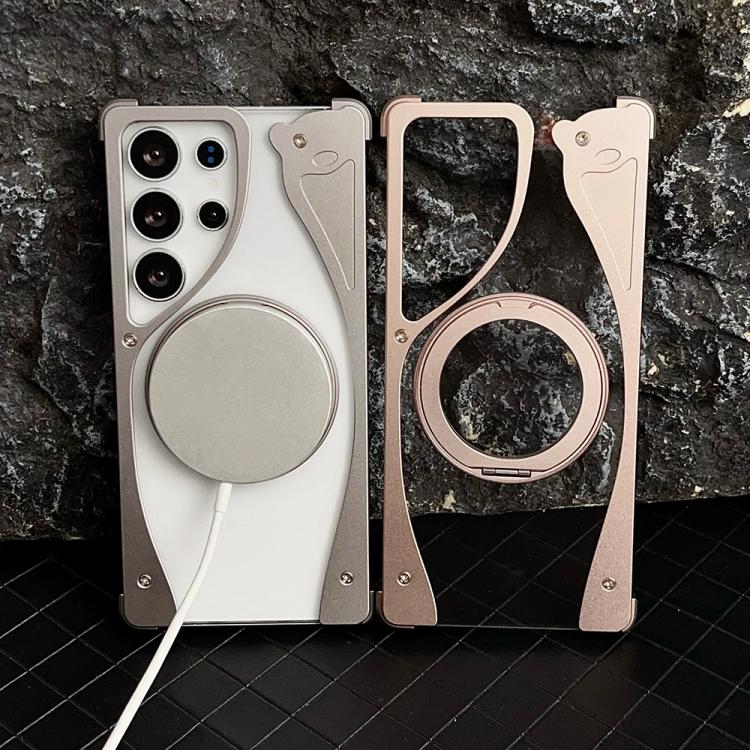 For Samsung Galaxy S25 Ultra 5G Metal Frameless 360 Degree Rotation Holder MagSafe Transparent Phone Case(Black) - Galaxy S25 Ultra 5G Cases by buy2fix | Online Shopping UK | buy2fix