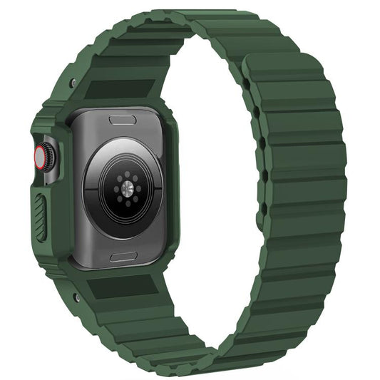 For Apple Watch Series 10 46mm xDfind Magnetic Silicone Watch Band with Integrated Watch Cover(Green) - Watch Cases by xDfind | Online Shopping UK | buy2fix