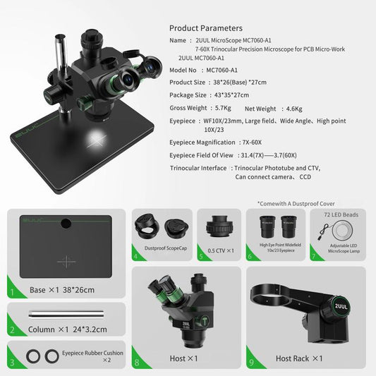 2uul MC7060-A1 7-60X Synchronous Zoom Trinocular Microscope - Microscope Magnifier Series by 2UUL | Online Shopping UK | buy2fix