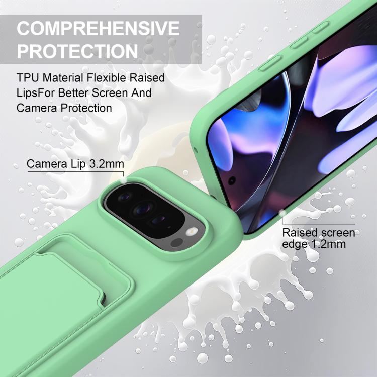 For Google Pixel 10 Pro XL Integrated Card Bag Solid Color Liquid Silicone Phone Case Gen2 with Short Lanyard(Green) - Google Cases by buy2fix | Online Shopping UK | buy2fix