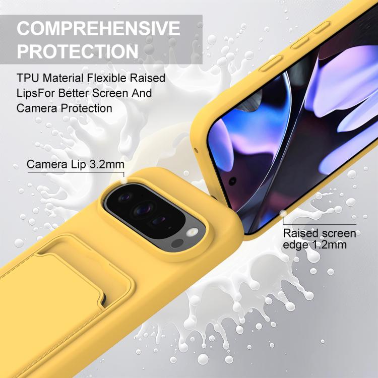 For Google Pixel 10 Pro XL Integrated Card Bag Solid Color Liquid Silicone Phone Case Gen2 with Short Lanyard(Yellow) - Google Cases by buy2fix | Online Shopping UK | buy2fix