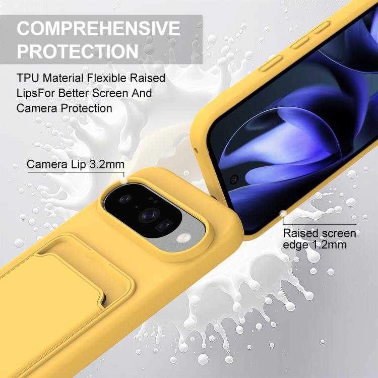 For Google Pixel 10 Integrated Card Bag Solid Color Liquid Silicone Phone Case Gen2 with Short Lanyard(Yellow) - Google Cases by buy2fix | Online Shopping UK | buy2fix