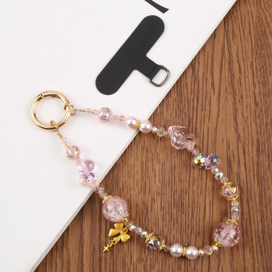 Flower Ice Bead Chain Phone Anti-lost Short Lanyard(Pink) - Lanyards & Wrist Straps by buy2fix | Online Shopping UK | buy2fix