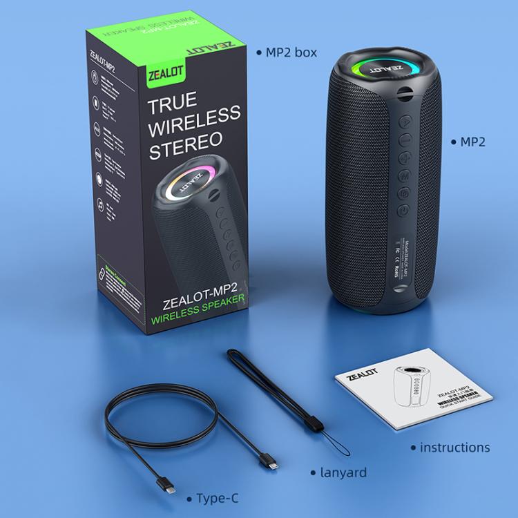 Zealot MP2 20W Portable Outdoor RGB Bluetooth Speaker(Black) - Desktop Speaker by ZEALOT | Online Shopping UK | buy2fix