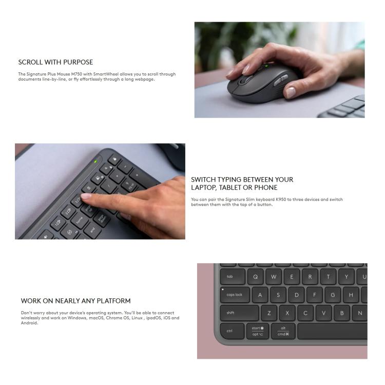 Logitech MK950 Wireless Slim Bluetooth Keyboard and Mouse Set(Black) - Wireless Keyboard by Logitech | Online Shopping UK | buy2fix