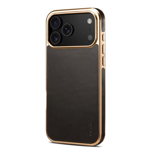 For iPhone 17 Pro Denior Oil Wax Leather Electroplating Phone Case(Black) - iPhone 17 Pro Cases by Denior | Online Shopping UK | buy2fix