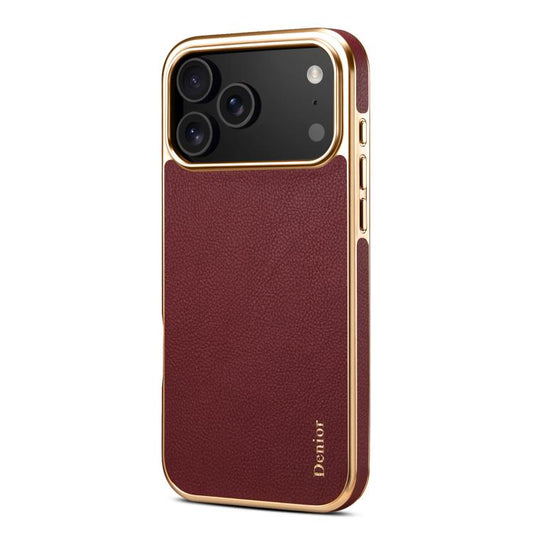 For iPhone 17 Pro Denior Cowhide Leather Plating Phone Case(Red) - iPhone 17 Pro Cases by Denior | Online Shopping UK | buy2fix