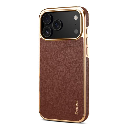 For iPhone 17 Pro Max Denior Cowhide Leather Plating Phone Case(Brown) - iPhone 17 Pro Max Cases by Denior | Online Shopping UK | buy2fix