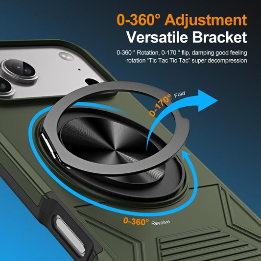 For iPhone 17 Pro Alloy Rotating Holder MagSafe Shockproof Phone Case(Army Green) - iPhone 17 Pro Cases by buy2fix | Online Shopping UK | buy2fix