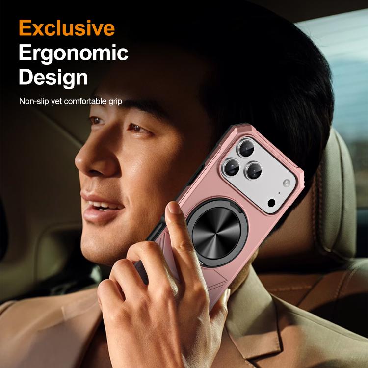 For iPhone 17 Pro Alloy Rotating Holder MagSafe Shockproof Phone Case(Rose Gold) - iPhone 17 Pro Cases by buy2fix | Online Shopping UK | buy2fix