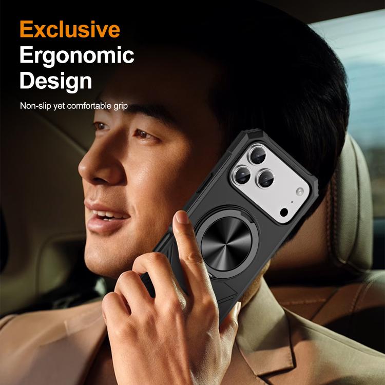 For iPhone 17 Pro Max Alloy Rotating Holder MagSafe Shockproof Phone Case(Black) - iPhone 17 Pro Max Cases by buy2fix | Online Shopping UK | buy2fix