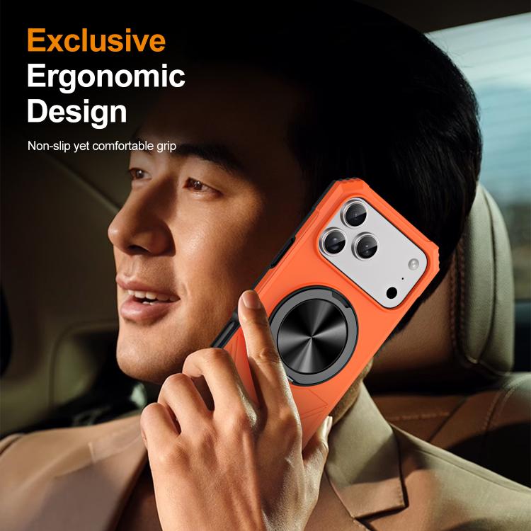 For iPhone 17 Pro Max Alloy Rotating Holder MagSafe Shockproof Phone Case(Orange) - iPhone 17 Pro Max Cases by buy2fix | Online Shopping UK | buy2fix