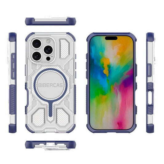 For iPhone 16 Pro BIBERCAS Transparent Color Series MagSafe Air Bag Shockproof Phone Case(Blue) - iPhone 16 Pro Cases by BIBERCAS | Online Shopping UK | buy2fix