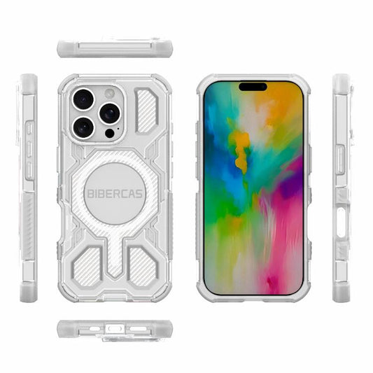 For iPhone 16 Pro BIBERCAS Transparent Color Series MagSafe Air Bag Shockproof Phone Case(White) - iPhone 16 Pro Cases by BIBERCAS | Online Shopping UK | buy2fix