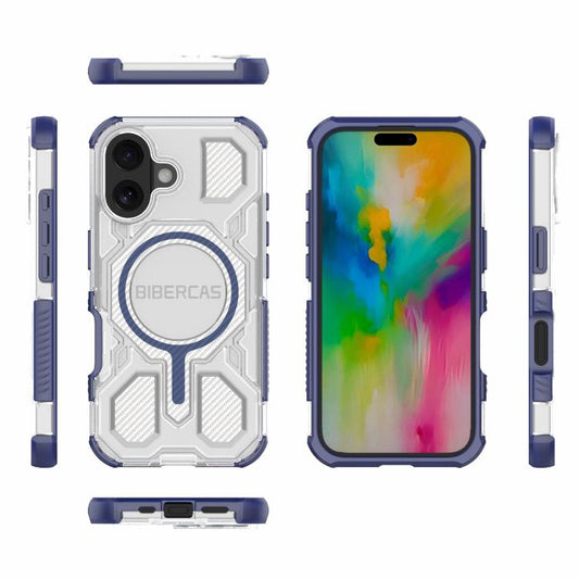 For iPhone 16 BIBERCAS Transparent Color Series MagSafe Air Bag Shockproof Phone Case(Blue) - iPhone 16 Cases by BIBERCAS | Online Shopping UK | buy2fix