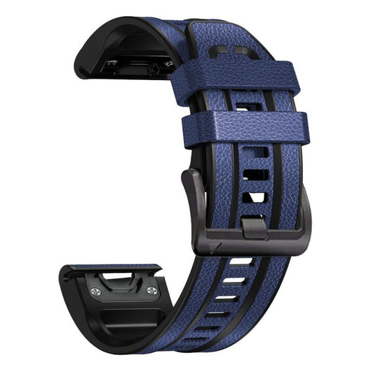 For Garmin 26mm xDfind Leather Skin Silicone Quick Release Watch Band(Dark Blue) - Watch Bands by xDfind | Online Shopping UK | buy2fix