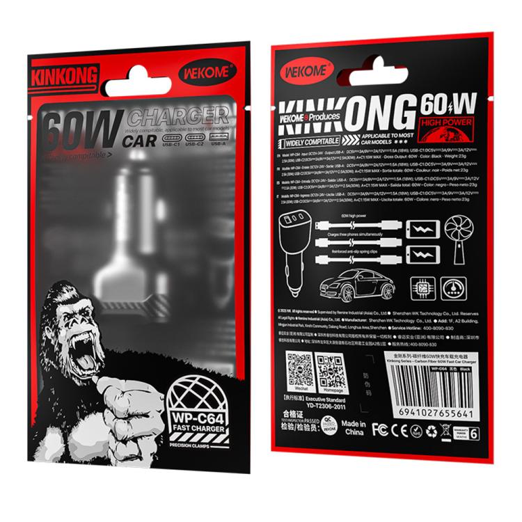 WK WP-C64 Carbon Fiber 60W Fast Car Charging Charger(Black) - Car Charger by WK | Online Shopping UK | buy2fix