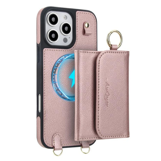 For iPhone 16 Pro AwQuer 2 in 1 Crossbody Wallet Leather Back Phone Case(Rose Gold) - iPhone 16 Pro Cases by Awquer | Online Shopping UK | buy2fix