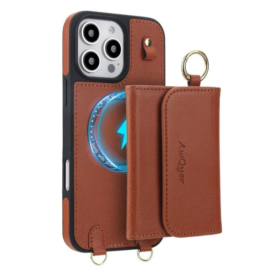 For iPhone 16 Plus AwQuer 2 in 1 Crossbody Wallet Leather Back Phone Case(Brown) - iPhone 16 Plus Cases by Awquer | Online Shopping UK | buy2fix