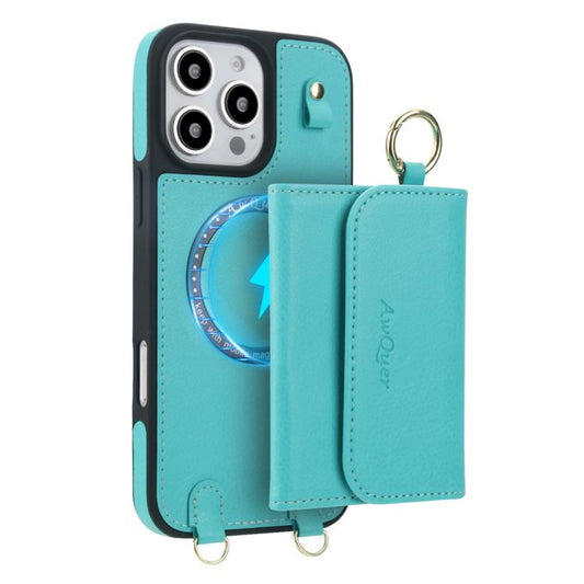 For iPhone 16 AwQuer 2 in 1 Crossbody Wallet Leather Back Phone Case(Light Green) - iPhone 16 Cases by Awquer | Online Shopping UK | buy2fix