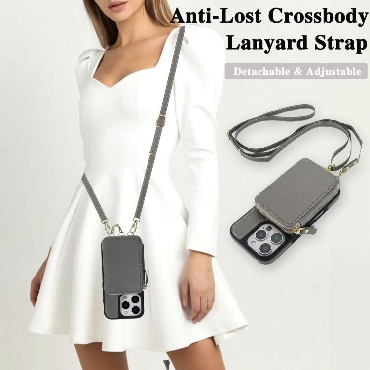 For iPhone 16 AwQuer 2 in 1 Crossbody Wallet Leather Back Phone Case(Grey) - iPhone 16 Cases by Awquer | Online Shopping UK | buy2fix