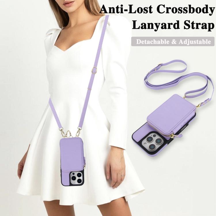 For iPhone 16 AwQuer 2 in 1 Crossbody Wallet Leather Back Phone Case(Light Purple) - iPhone 16 Cases by Awquer | Online Shopping UK | buy2fix