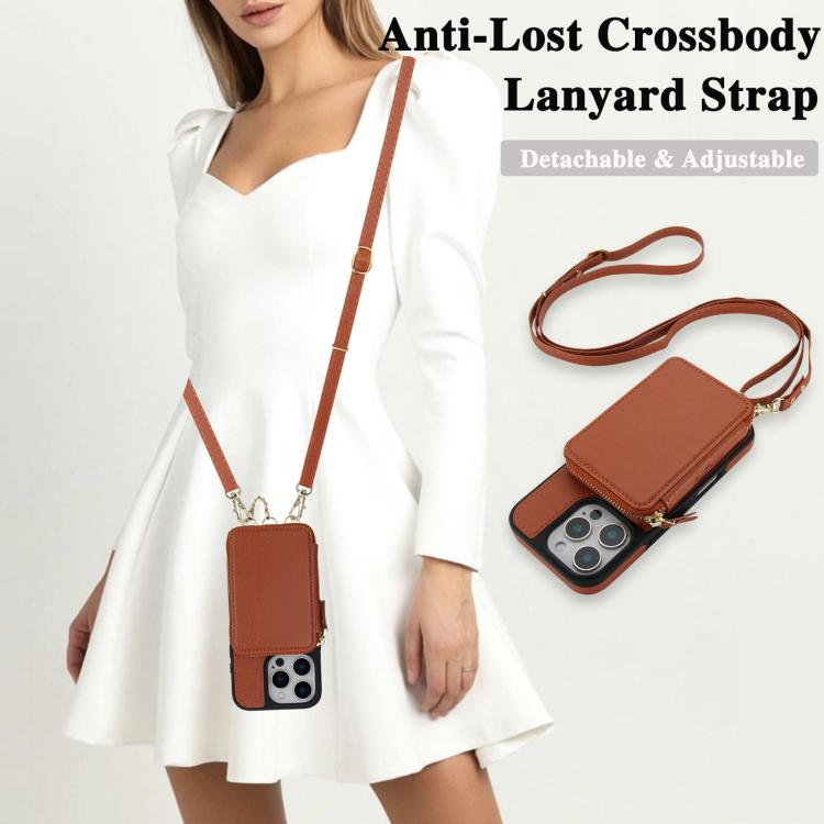 For iPhone 16 AwQuer 2 in 1 Crossbody Wallet Leather Back Phone Case(Brown) - iPhone 16 Cases by Awquer | Online Shopping UK | buy2fix