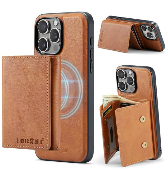 For iPhone 16 Pro Max Fierre Shann 2 in 1 Holder RFID Card Slot Wallet MagSafe Phone Case(Dark Brown) - iPhone 16 Pro Max Cases by FIERRE SHANN | Online Shopping UK | buy2fix