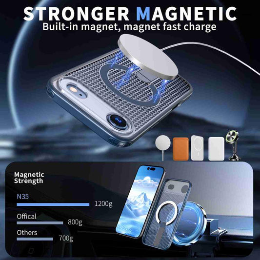For iPhone 17 Air kalebol Honeycomb Cooling MagSafe Holder Phone Case(Blue) - iPhone 17 Air Cases by Kalebol | Online Shopping UK | buy2fix