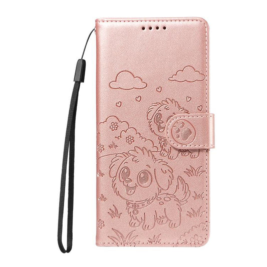 For iPhone Air Embossed Heart Dog RFID Blocking Wallet Leather Phone Case(Rose Gold) - iPhone Air Cases by buy2fix | Online Shopping UK | buy2fix