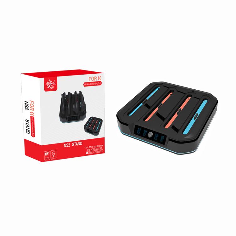 For Nintendo Switch 2 KJH NS2-026 4 in 1 Game Controller Charging Stand with RGB Light(Black) - Charger & Power by buy2fix | Online Shopping UK | buy2fix