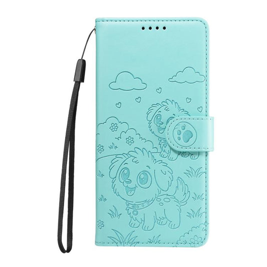 For Google Pixel 10 Pro XL / 9 Pro XL Embossed Heart Dog RFID Blocking Wallet Leather Phone Case(Green) - Google Cases by buy2fix | Online Shopping UK | buy2fix