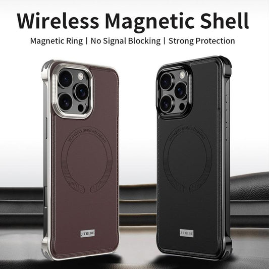 For iPhone 16 Pro J TRIBE Metal Frameless Plain Leather MagSafe Phone Case(Black) - iPhone 16 Pro Cases by buy2fix | Online Shopping UK | buy2fix