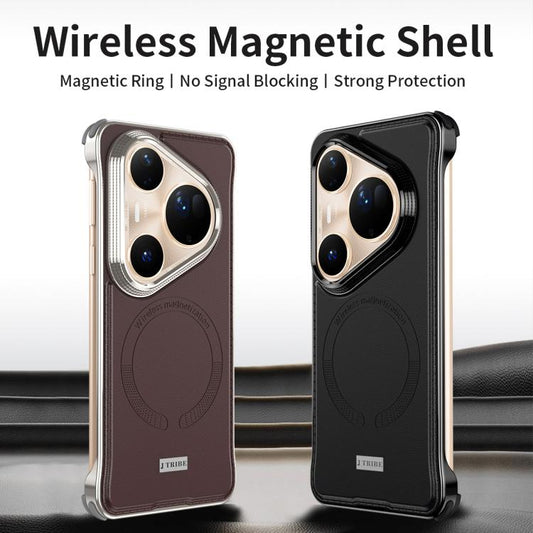 For Huawei Pura 80 Ultra 5G J TRIBE Metal Frameless Plain Leather MagSafe Phone Case(Black) - Huawei Cases by buy2fix | Online Shopping UK | buy2fix