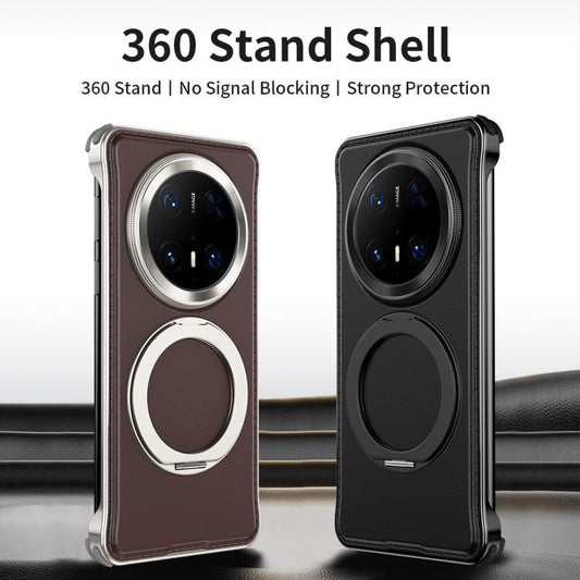 For Huawei Mate 60 Pro+ Metal Frameless Plain Leather MagSafe Holder Phone Case(Brown) - Huawei Cases by buy2fix | Online Shopping UK | buy2fix