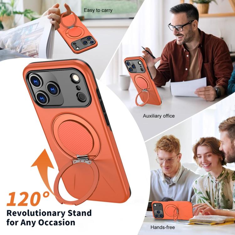 For iPhone 17 Pro Metal Rotation Holder MagSafe TPU Hybrid PC Phone Case(Orange) - iPhone 17 Pro Cases by buy2fix | Online Shopping UK | buy2fix