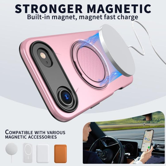 For iPhone Air Metal Rotation Holder MagSafe TPU Hybrid PC Phone Case(Pink) - iPhone Air Cases by buy2fix | Online Shopping UK | buy2fix