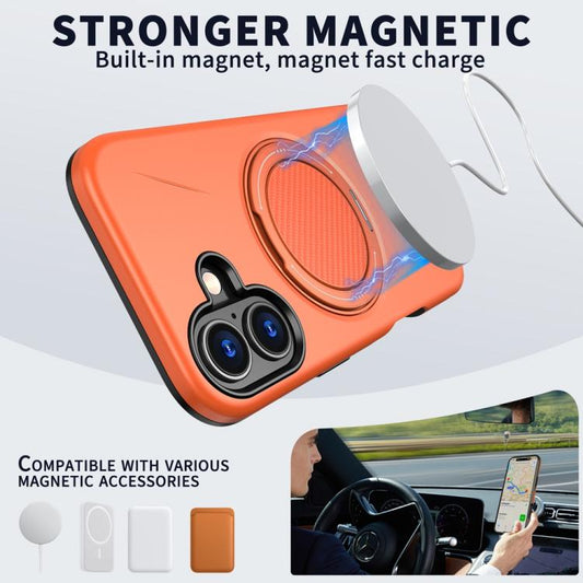 For iPhone 17 Metal Rotation Holder MagSafe TPU Hybrid PC Phone Case(Orange) - iPhone 17 Cases by buy2fix | Online Shopping UK | buy2fix