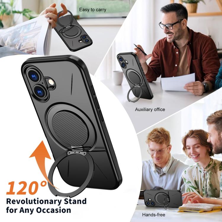 For iPhone 17 Metal Rotation Holder MagSafe TPU Hybrid PC Phone Case(Black) - iPhone 17 Cases by buy2fix | Online Shopping UK | buy2fix