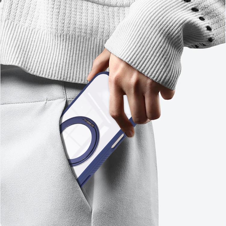 For iPhone 17 Pro Solid Color Edge Transparency Rotation Holder MagSafe Phone Case(Black) - iPhone 17 Pro Cases by buy2fix | Online Shopping UK | buy2fix