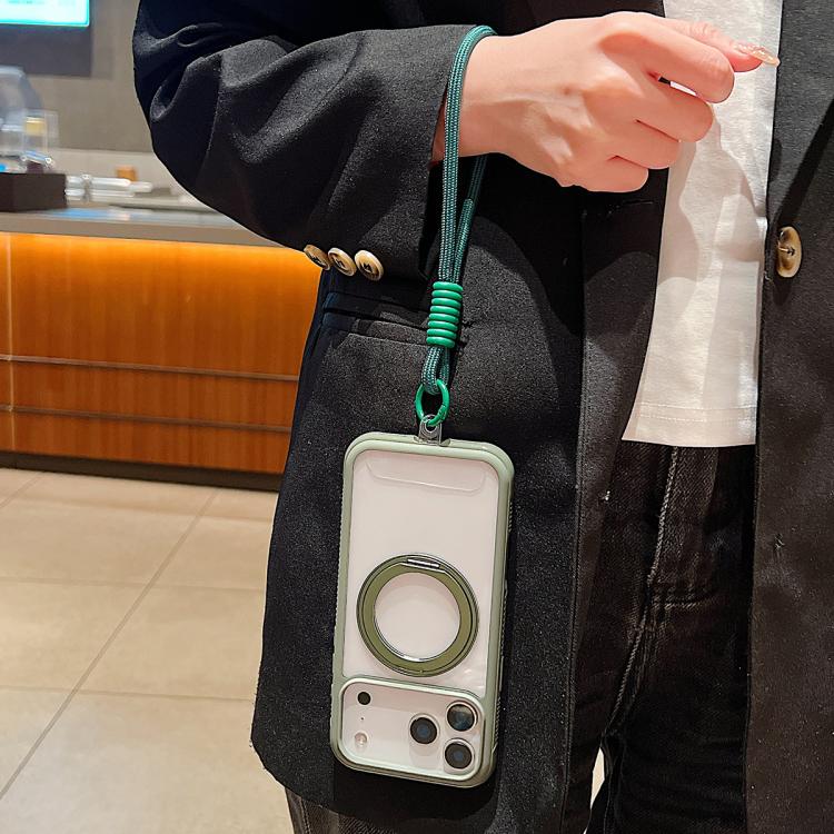 For iPhone Air Solid Color Edge Transparency Rotation Holder MagSafe Phone Case with Wrist Strap(Dark Purple) - iPhone Air Cases by buy2fix | Online Shopping UK | buy2fix