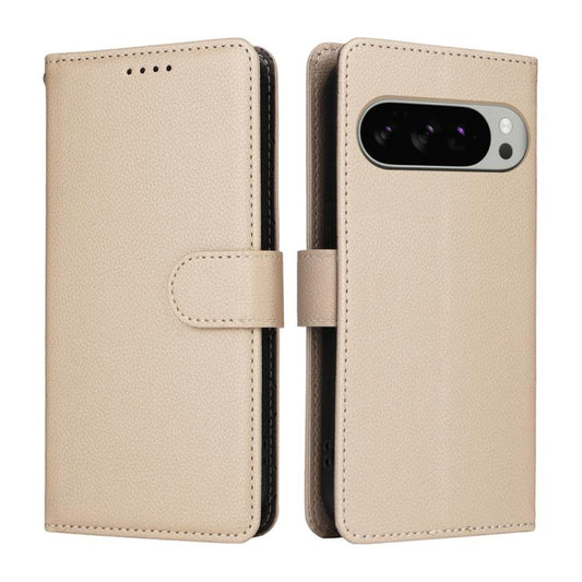 For Google Pixel 9 Pro XL / 10 Pro XL Litchi Texture RFID Blocking 3-Card Wallet Leather Phone Case(Beige) - Google Cases by buy2fix | Online Shopping UK | buy2fix