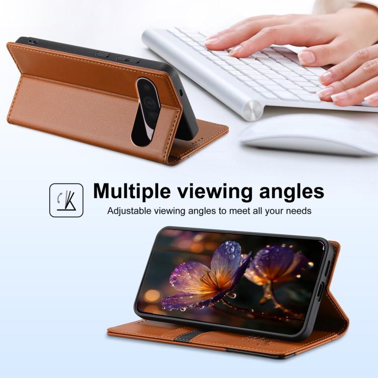 For Google Pixel 9 / 9 Pro / 10 / 10 Pro N.BEKUS P3 RFID Stitching Magnetic Flip Leather Phone Case(Brown) - Google Cases by N.BEKUS | Online Shopping UK | buy2fix