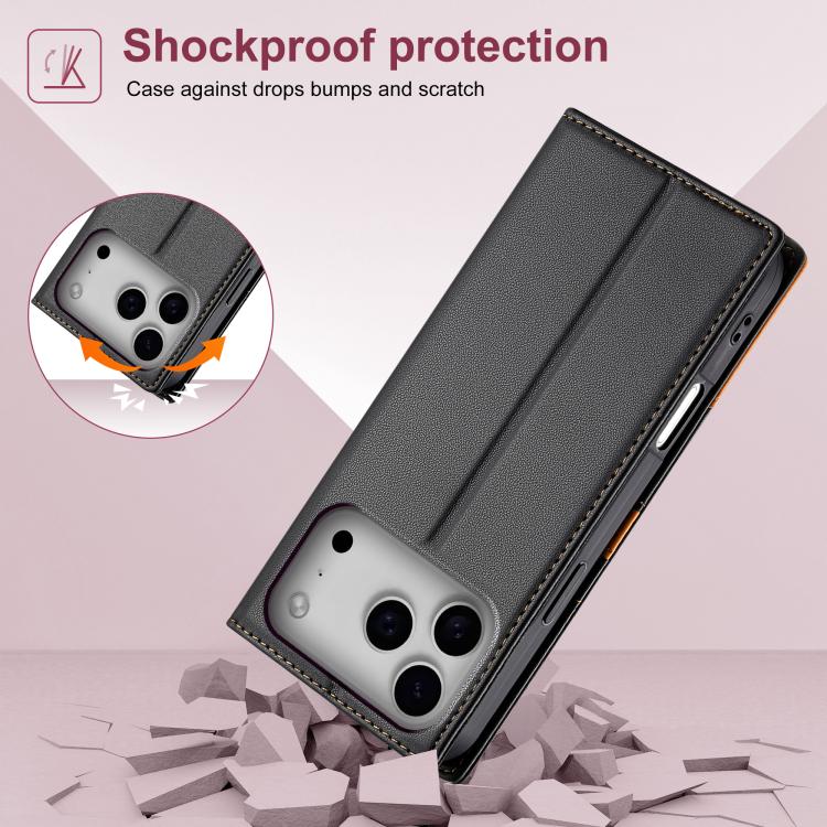 For iPhone 17 Pro N.BEKUS P3 RFID Stitching Magnetic Flip Leather Phone Case(Black) - iPhone 17 Pro Cases by N.BEKUS | Online Shopping UK | buy2fix