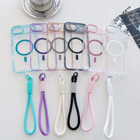 For iPhone Air MagSafe Magnetic Clear Phone Case with Wrist Strap(Blue) - iPhone Air Cases by buy2fix | Online Shopping UK | buy2fix