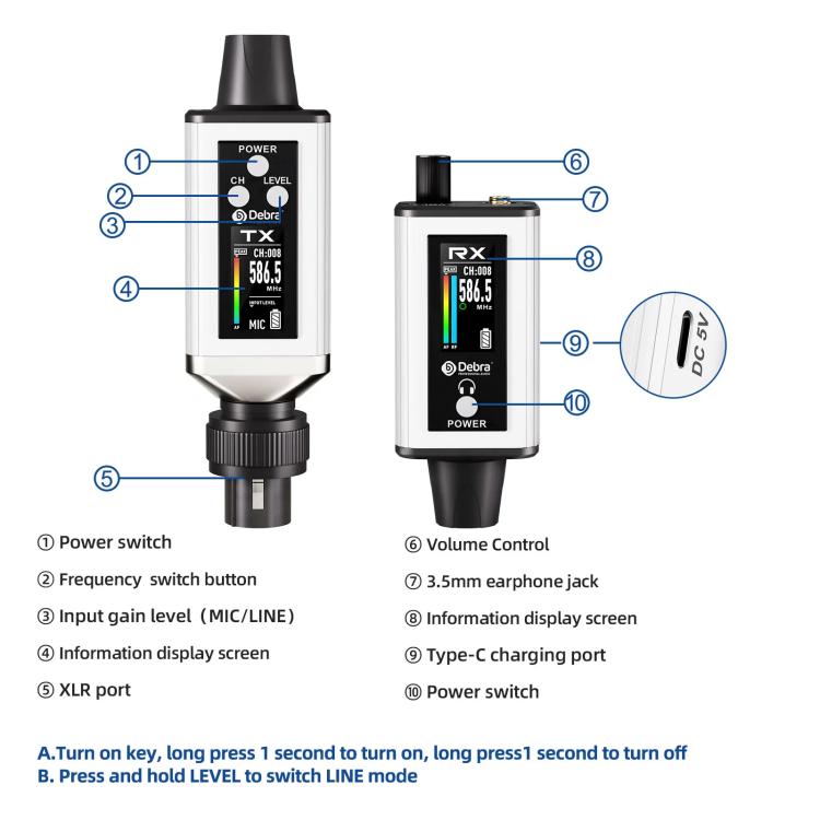 DEBRA EMX-1 Portable Wireless Monitor System Receiver + Earphones(White) - Microphone by DEBRA | Online Shopping UK | buy2fix
