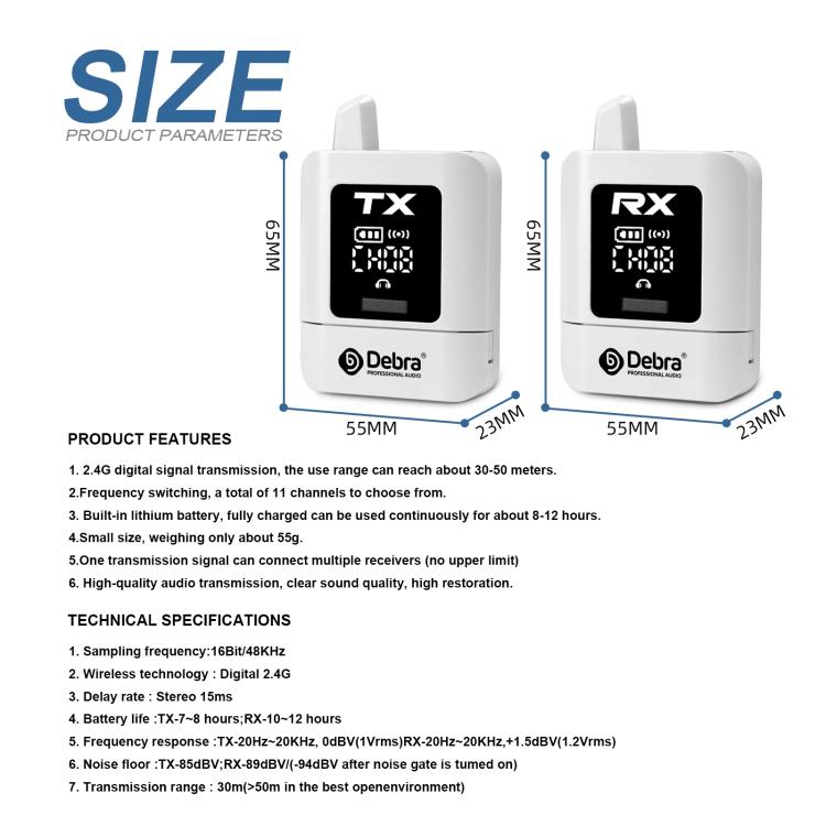 DEBRA ST-mini 2.4G Stereo Wireless Monitor System Receiver + Earphones(White) - Microphone by DEBRA | Online Shopping UK | buy2fix