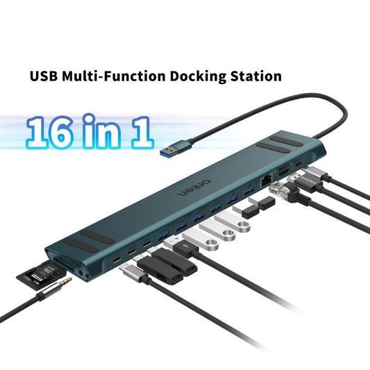Onten OTN-9299 16 in 1 USB Multi-function Docking Station(Pine Green) - USB 3.0 HUB by Onten | Online Shopping UK | buy2fix