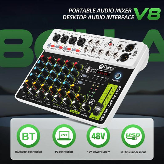 DEBRA V8 8-Channels Audio Mixer Live Recording Reverb(AU Plug) - Live Sound Effects Processors by DEBRA | Online Shopping UK | buy2fix